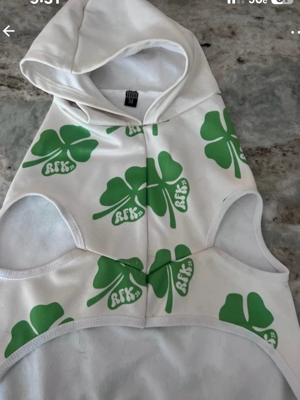 Pet White Hoodie Top with Irish clover Shamrock Print